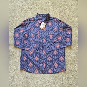 Reel Life Shirt Mens L Button Front Blue